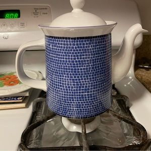 Dansk lovely blue Mosaic tea or coffee pot very small chip inside rim see photos